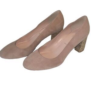 Kate Spade Anastasia Demi Rose Soft Suede Glitter Heel Pumps Size 7.5